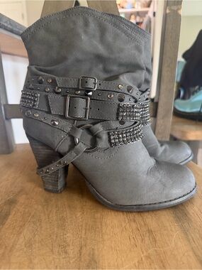 Not Rated Gray Studded Slouch Heel Ankle Boots
